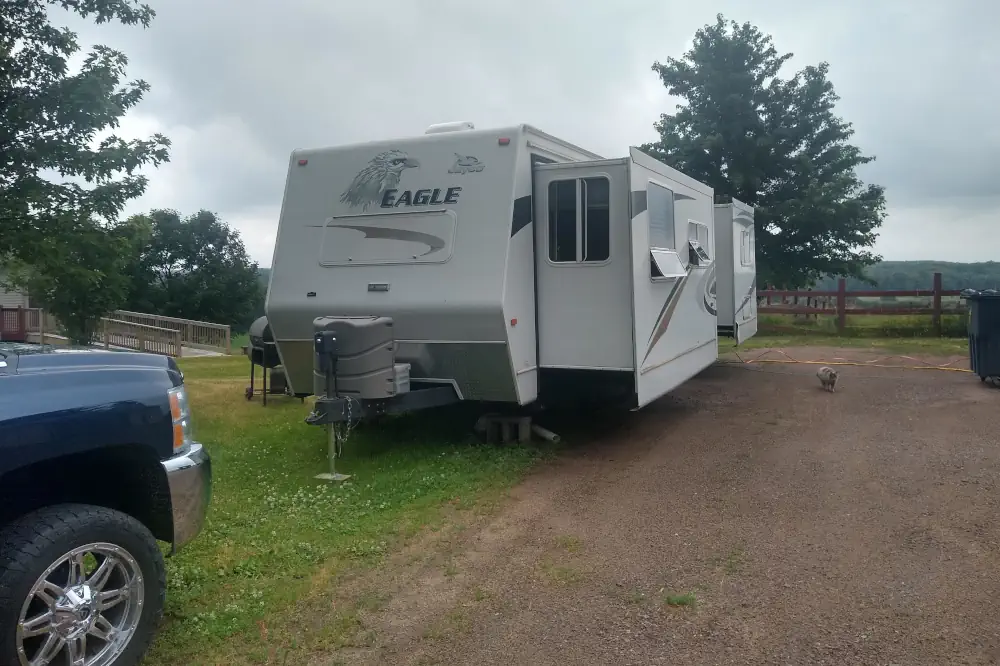 Our RV parked in our driveway while we downsized